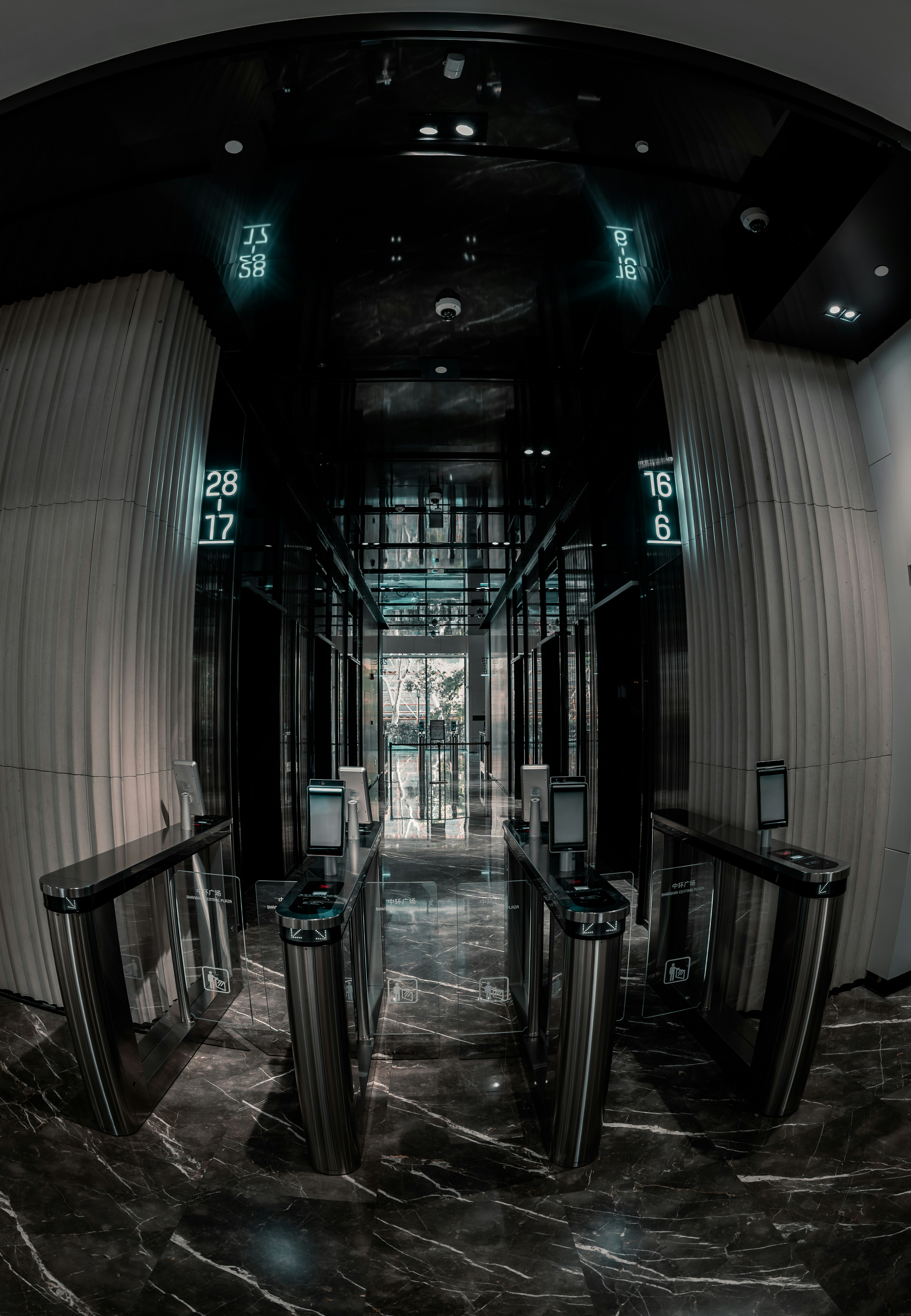 Dark modern entrance to a commercial building
